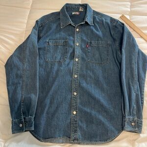 Levis Shirt Mens Blue Denim Long Sleeve Button Down Pockets Red Tab Size L